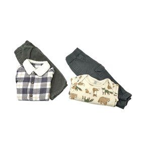 2 Baby Boy's Grey Pants, 1‎ Flannel Shirt, & Cream Body Suit - Size 18 Month